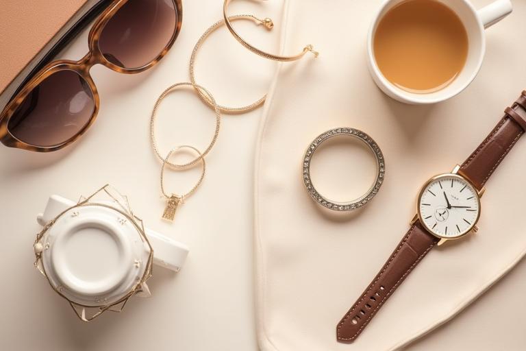 Flatlay of watch and accessories